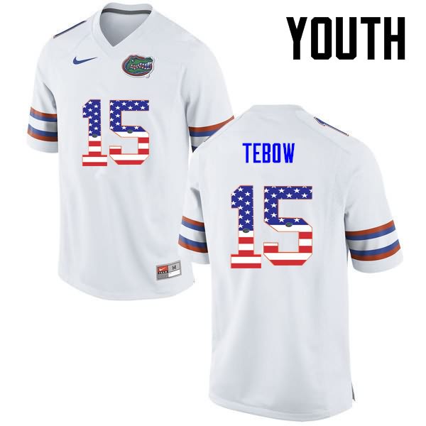NCAA Florida Gators Tim Tebow Youth #15 USA Flag Fashion Nike White Stitched Authentic College Football Jersey SNG0764EZ
